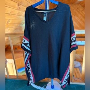 ⭐️Forever 21 Black Poncho with Red and White Geometric Trim S/M
